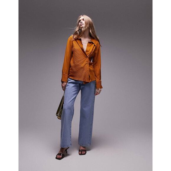 Topshop Tops - New Topshop Textured Wrap Top Blouse Long Sleeve Colored Size 6